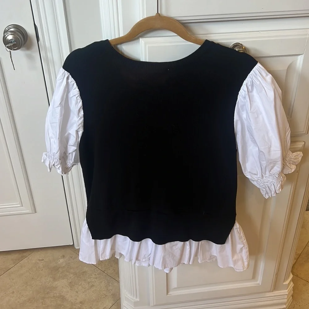 By Anthropologie Twofer white shirt with black vest